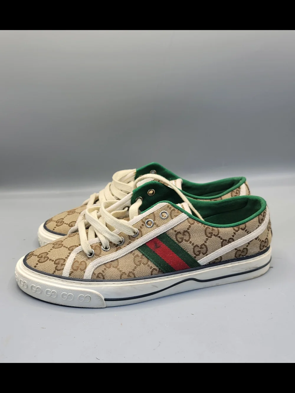 Gucci Tennis 1977 Web GG Monogram Mens Beige White Sneakers